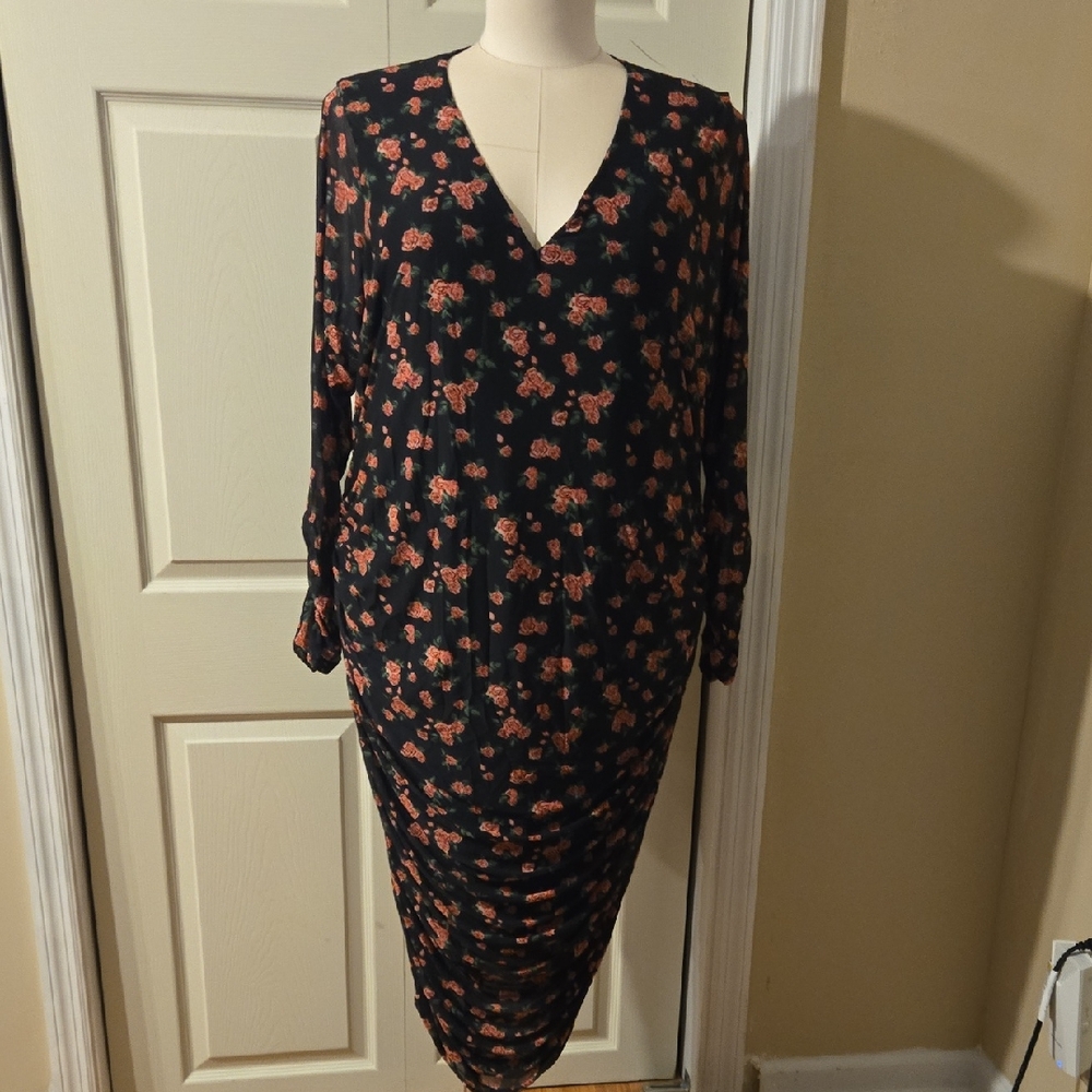 11 Honore Black Dress with Red Floral Pattern